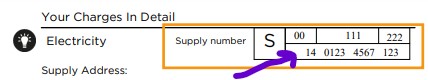 Screenshot from bill showing an example electricity meter number